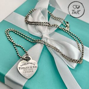 Tiffany & Co. Beaded 34” Chain Return to Tiffany Heart Tag Necklace in Silver